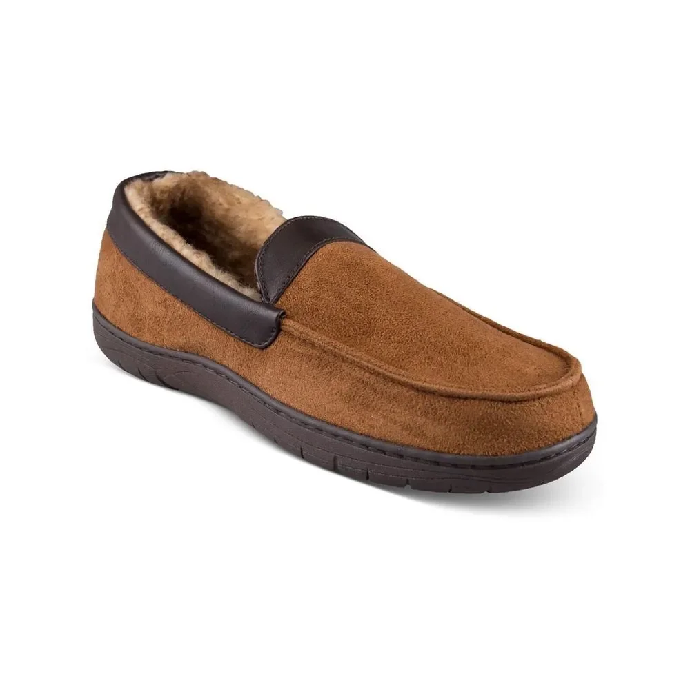 Haggar Mens Microsuede Fleece Brown Memory Foam Slippers Slip On Loafer L 9.5/10 - Picture 1 of 5
